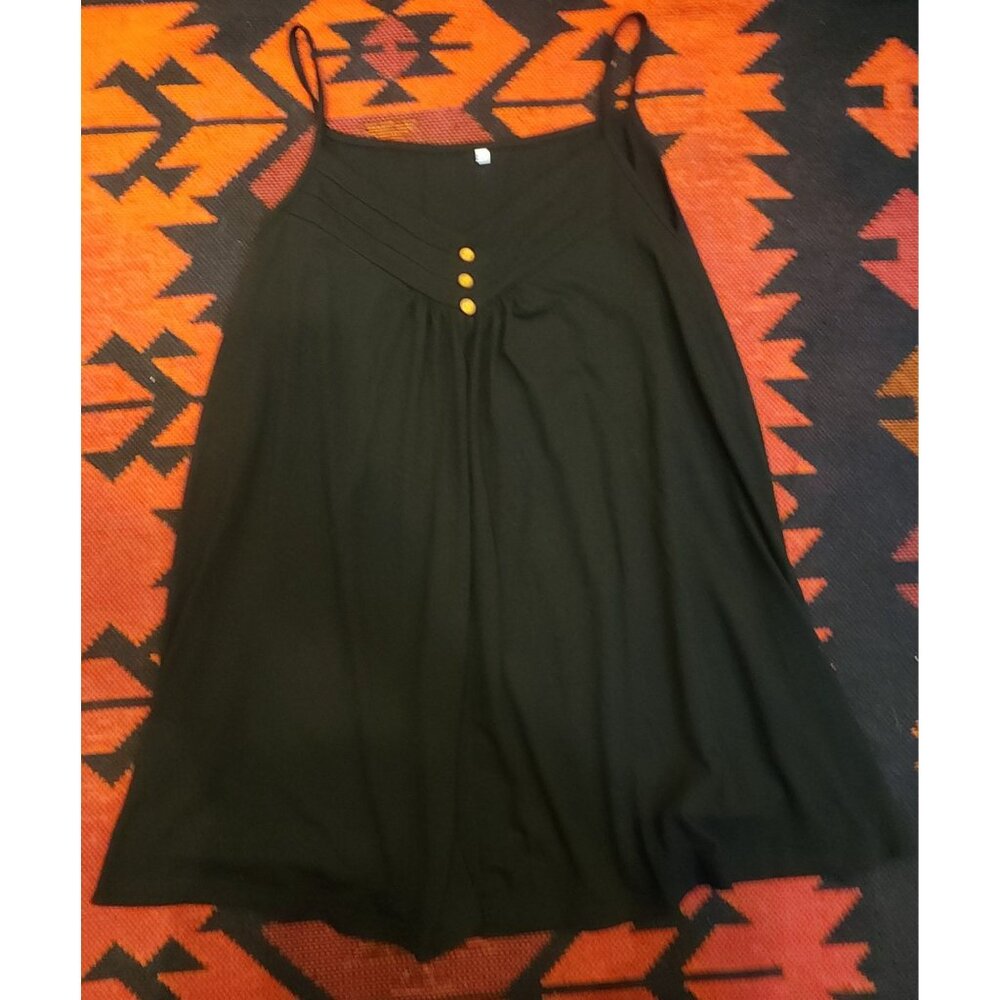 Black Sleeveless Top Wooden Buttons  XL 100% Polyester Adjustable Straps